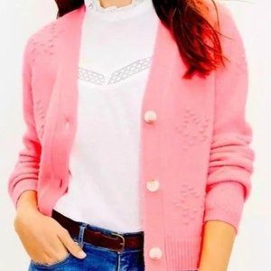 NWT Ann Taylor Loft Star Bobble Neon Pink Cardigan M
